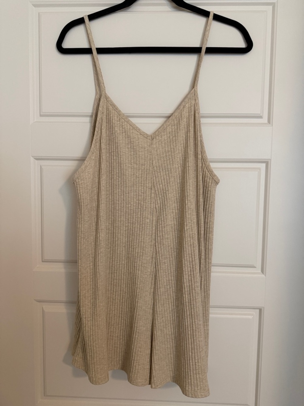 Mahina Beige Ribbed Spaghetti Strap Romper